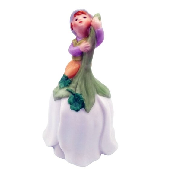 Bell Avon 1983 Porcelain St Patrick's Good Luck Bell 5" Vintage Pixie White Rose - Picture 1 of 16